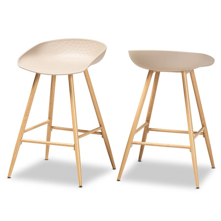 BAXTON STUDIO Mairi Beige Plastic and Wood Finished 2-Piece Counter Stool Set 160-9915